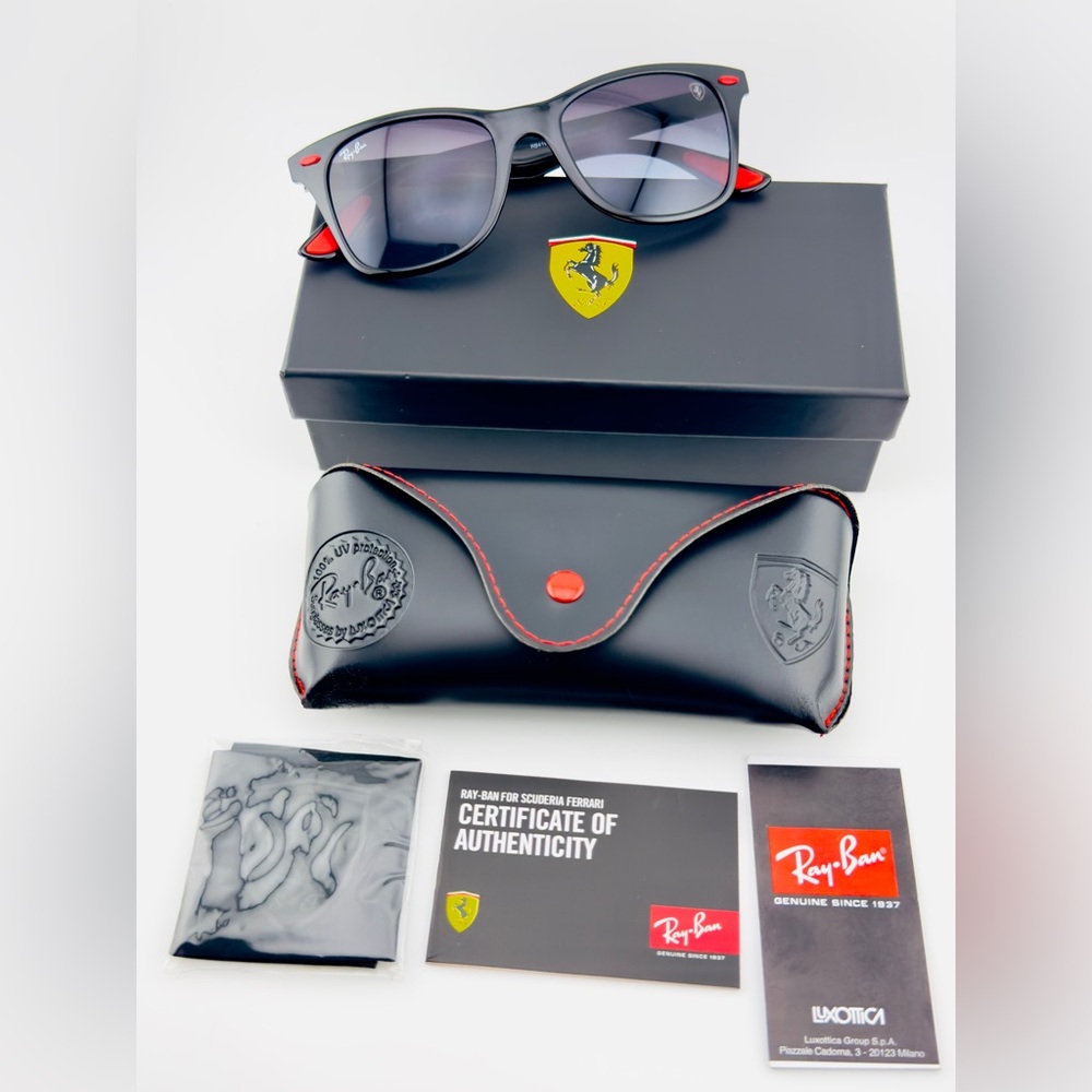 Ray-Ban Scuderia Ferrari Sunglasses RB4195M Polished Black Frame Gray Lenses - Picture 14 of 14